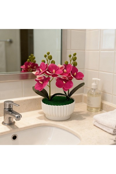 Choice4 مجموعة من ثلاث زهور صناعية باللون الأحمر الوردي، على شكل زهور الأوركي...