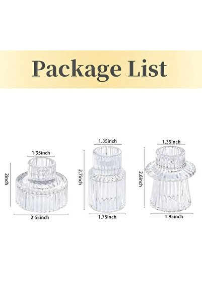 Choice7 3 قطع من حوامل الشموع الزجاجية مضلّع مزدوج الوجهين بتصميم عتيق ومضلع،...