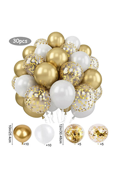 choice2 12INCH style 4 30Pcs 12 Inch White And Golden Ballo Pearl White Ballo...