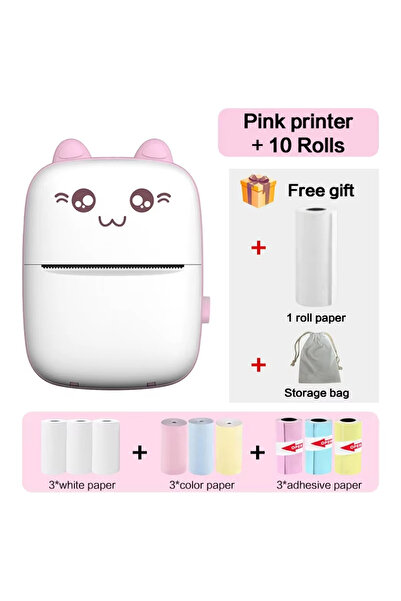 Choice Pink Printer 10Rolls 58MM Mini Portable Thermal Printer Wireless Bluet...