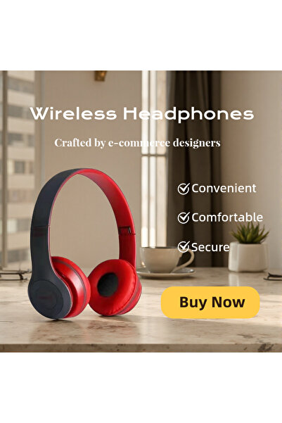 Choice3 سماعات رأس بلوتوث لاسلكية قابلة للطي باللون الأحمر، مزودة بميكروفون و...