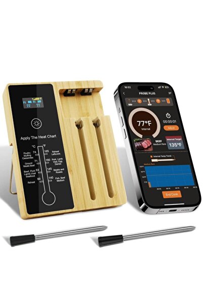 Choice مقياس حرارة رقمي للحوم والأطعمة، أسود اللون، مزود بمسبارين، يعمل بتقني...