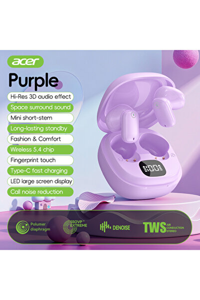 choice2 سماعات أذن لاسلكية بلوتوث Ohr501 من Acer، لون بنفسجي [منتج رسمي]، تصم...