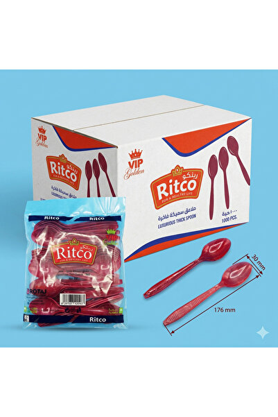 RITCO Carton of VIP thick red plastic spoons (1000 spoons/carton)