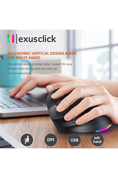 choice2 ماوس لاسلكي عمودي مريح من ميتيون ميشن، إصدار بإضاءة خلفية سوداء، مصمم...