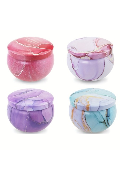 Choice ٤ قطع - علبة حلوى، ٤ قطع، برطمانات معدنية فارغة لصنع الشموع - علبة تخز...