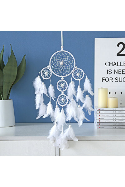 Choice صائد أحلام أبيض بخمس حلقات مع أضواء LED، معلق جداري على الطراز الاسكند...