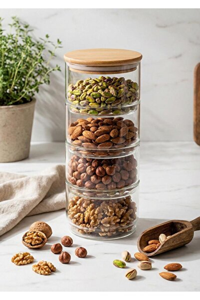 HomeTarz 4-Layer Glass Storage Container Set, Small Size - 5 Pieces, 200 ml