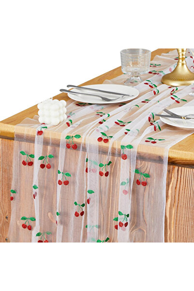 Choice قطعة واحدة من مفرش طاولة شبكي بنقشة الكرز، لتزيين طاولة الشاي، وحفلات ...