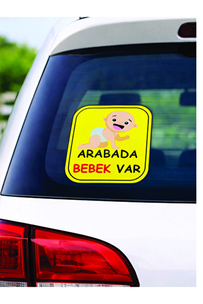 arabada bebek var araba sticker arkası yapışkanlı etiket 20 x 20cm