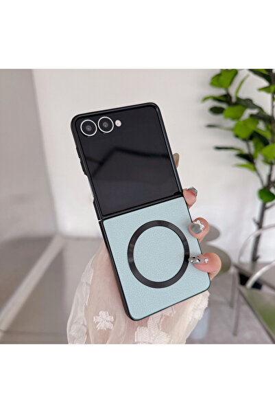 Choice29 غلاف هاتف هاتف Galaxy Z Flip5 Light Cyan المغناطيسي الكلاسيكي القابل...