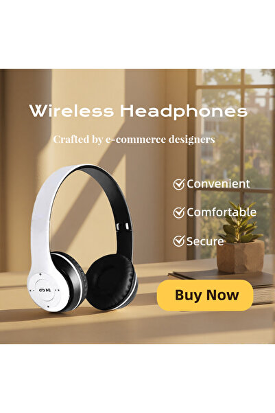 Choice4 سماعات رأس بلوتوث لاسلكية قابلة للطي باللون الأبيض، مزودة بميكروفون و...