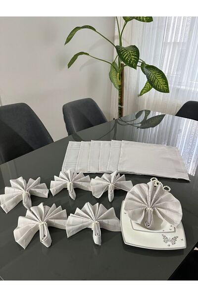BRL ÇEYİZ HOME Colber Dertsiz Fabric Serviette and Ring (for 12 People)-12 Na...