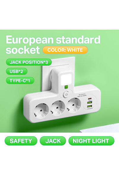 Choice قابس أوروبي أبيض - 8024UL، قطعة واحدة، محول طاقة 6 في 1 بقابس أوروبي، ...