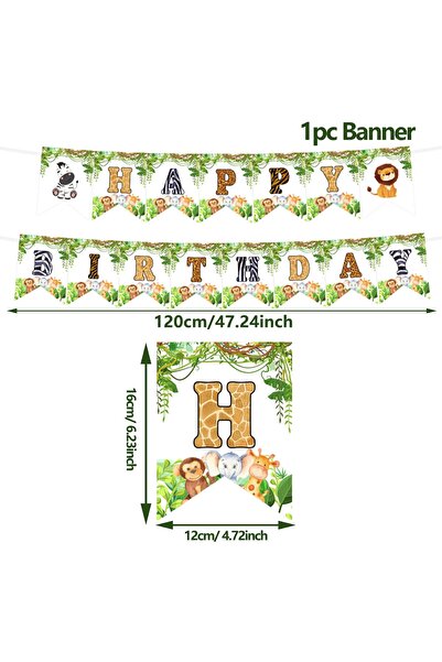 Choice 1 Forest Animal Birthday Banner Jungle Safari Kids One 1st Birthday Ba...