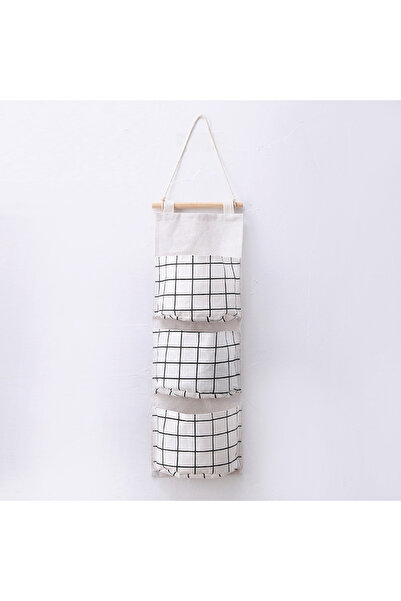 choice2 حقيبة تخزين معلقة من قطن والكتان الأبيض قماش منقش كتان ، تتسع لـ 3 جي...