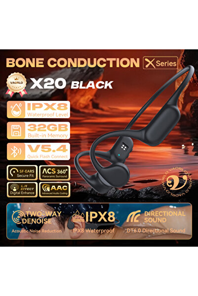 Choice سماعات رأس لاسلكية أصلية X20 سوداء بسعة 32 جيجابايت بتقنية التوصيل الع...