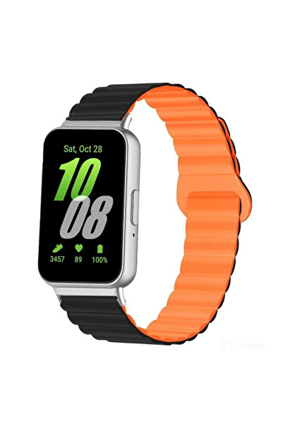 Choice3 سوار مغناطيسي أسود وبرتقالي من سامسونج جالاكسي فيت 3، سوار ساعة رياضي...
