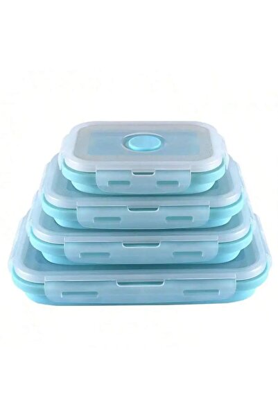 Choice3 4 Pcs Set blue 4 Pcs 350/500/800/1200ml Foldable Silicone Lunch Box S...