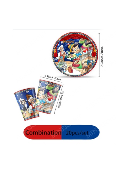 Choice1 Combination 20pcs The Adventures of Pinchio Themed Paper Plates Cups ...