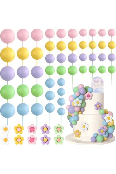 Choice7 macaron color 61 Pcs Boho Cake Topper Balls Decorati Daisy Flower Acr...