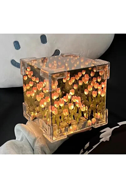 Choice3 مصباح مكعب مرآة على شكل زهرة توليب وردية اللون، مصنوع يدويًا، مصباح ط...