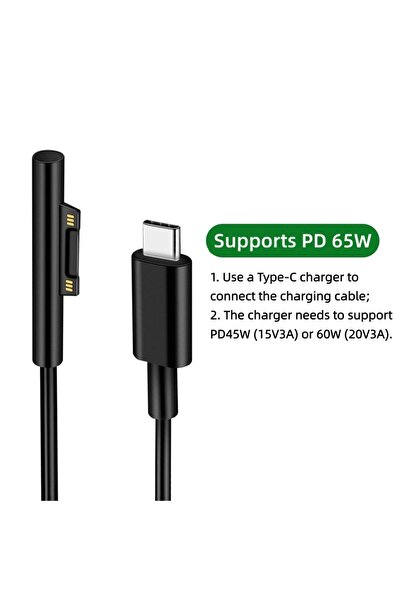 Choice5 PD65W-PVC-1.8m PD 100W Type-C to Microsoft Surface Charger Cable Brai...
