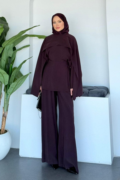 Hazamoda Givensi Cape Suit Plum