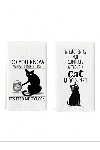 Choice 40x60cm 1-MJ-2PCS 2pcs Cute Cat Slogan Print Polyester Kitchen Towel, ...
