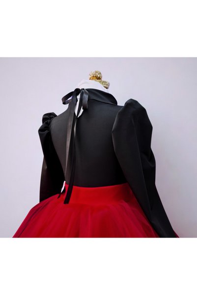 LULLY KİDS Girl's Black Glittery Long Watermelon Sleeve Blouse Body 23 April 29 October
