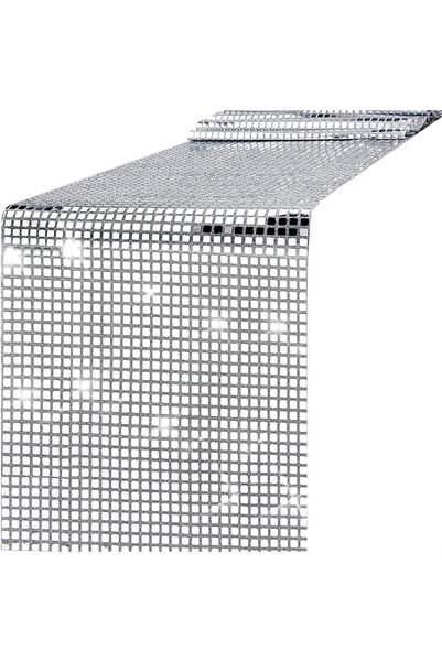 Choice مفرش طاولة طويل ديسكو فضي لامع مزين بالترتر، مقاس 33×120 سم، ومفرش طاو...