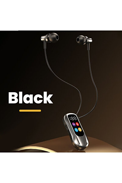 Choice1 سماعات أذن بلوتوث سوداء من Elough Lavalier، مزودة بشاشة LED، تدعم إدخ...