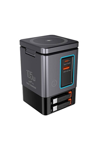 Choice1 محطة شحن 6 في 1 بقوة 105 واط، مزودة بقابس أوروبي، لون رمادي، مع كابل ...