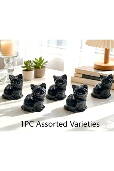 Choice قطعة واحدة عشوائية من تمثال قطة من حجر الأوبسيديان، مثالية لعيد الميلا...