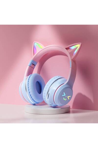 Choice3 سماعات رأس لاسلكية متدرجة الألوان باللون الأزرق، بتصميم أذني قطة لطيف...