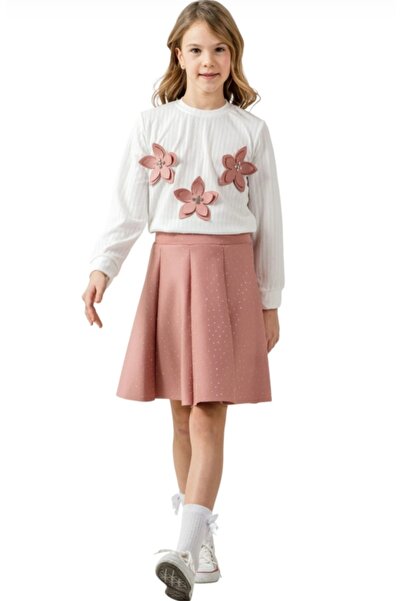 BEGONYA BEBECE KIDS Eid Embroidered Skirt and Flowered Shirt Dual Set