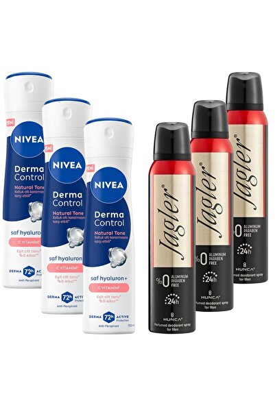 NIVEA Kadın Sprey Deodorant Derma Control Natural Tone 150 ml 3 Adet + Jagler...