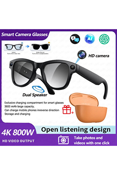 Choice3 Black B 2026 4K HD AI Smart Glasses 32GB Storage 800MP Camera WiFi Tr...