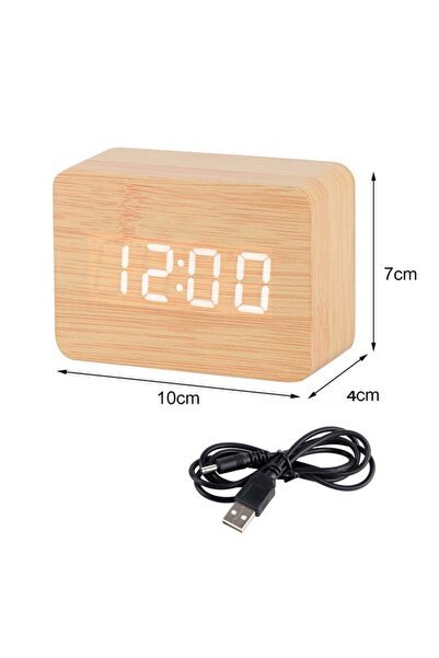Choice1 Yellow LED Wooden Alarm Watch Table Voice Control Digital Wood Desper...