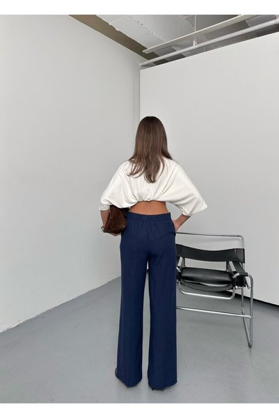 QUASAR Fashion New Season Comfortable Fit Linen Pants with Tubular Waist and Elastic Back