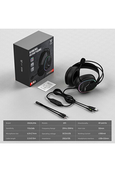 Choice X91-Black ONIKUMA X91 Gaming Headset Hi-Fi Surround Sound/USB Sound Ca...