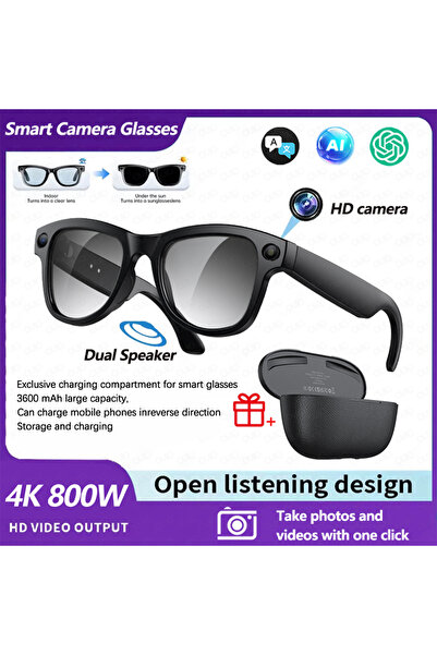 Choice5 Black A 2026 4K HD AI Smart Glasses 32GB Storage 800MP Camera WiFi Tr...