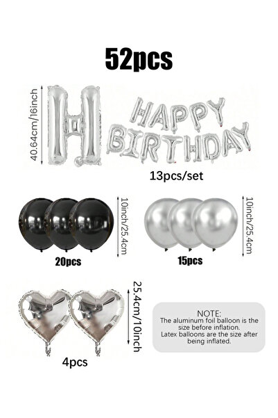 Choice Other 52pcs 52pcs Silver and black birthday balloon set, suitable for ...