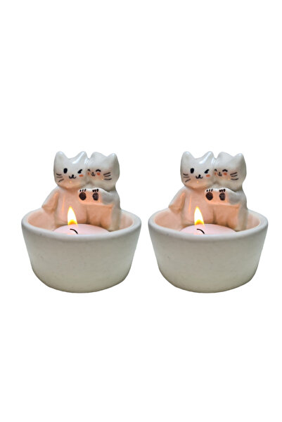 Choice1 حامل شموع على شكل قطة (قطعتان) - قطة/كلب/أرنب/ثعلب - حامل شموع معطر ب...