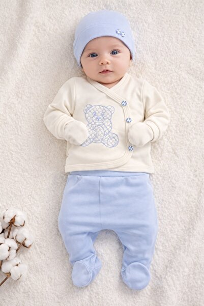 Pure Boutique Baby set 5 pieces cream blue Cotton 0-3 months premium newborn ...