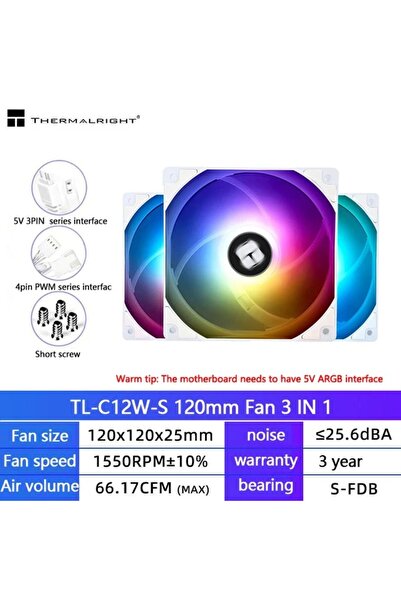 Choice1 A-RGB AS SHOW TL-C12CW-S(3pcs) Thermalright TL-C12C PC Cooling Fan 12...