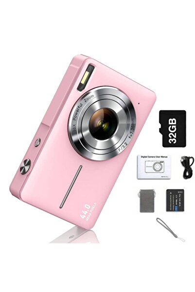 Choice كاميرا رقمية وردية اللون مع بطاقة، بدقة 1080 بكسل و44 ميجابكسل، كاميرا...
