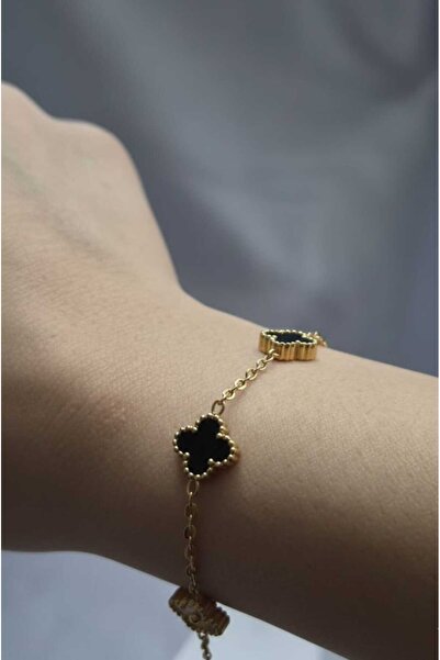 MY ESTA JEWELRY VAN CLEEF ÇELİK SİYAH GOLD YONCA BİLEKLİK