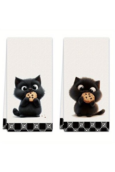 Choice 2pcs black 2Pcs, Cute Cookie Black Cat Kitchen Towels, 40Cm*60Cm Towel...