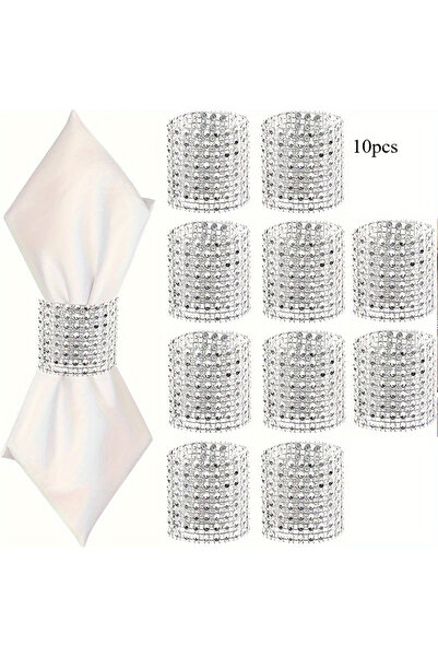 choice2 10 قطع من مشابك المناديل الفضية الأنيقة المرصعة بأحجار الراين، وحلقات...